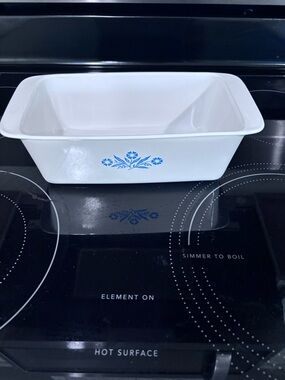 Corningware White Loaf Pan with Blue Floral Motif